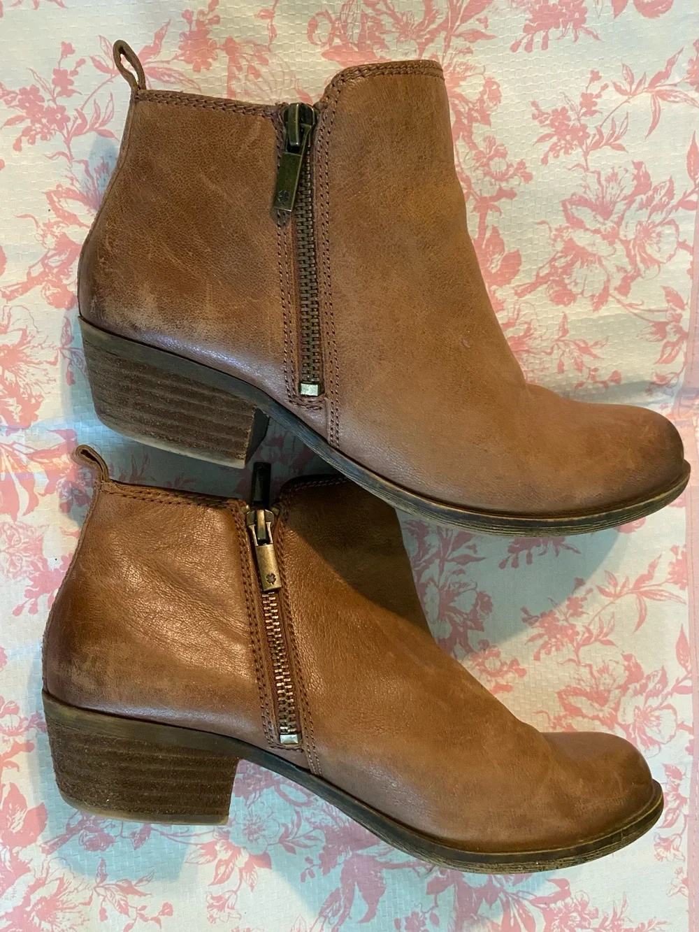 Women’s Brown Leather Ankle Boot with Side Zip, Lucky brand